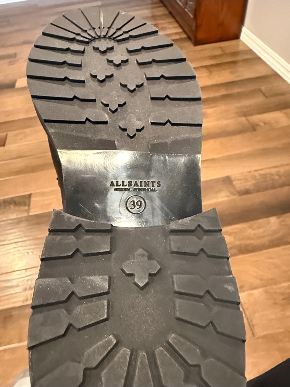 All Saints Black Leather Front-Zip Combat Boots - Picture 5 of 5